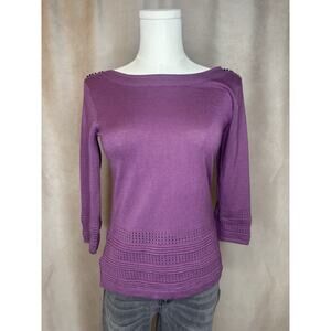 Sienna Sage Purple Knit Top XS Petite 3/4 Sleeve Boatneck Stretch Sweater